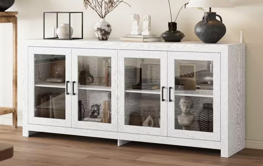 white sideboard cabinet with glass doors