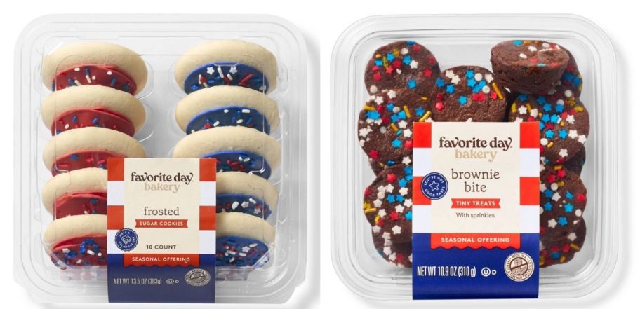 Favorite day patriotic cookies and patriotic brownies in their cases