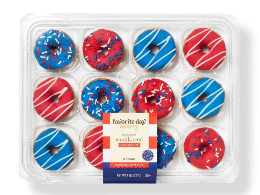Favorite day patriotic mini donuts inside of their casing