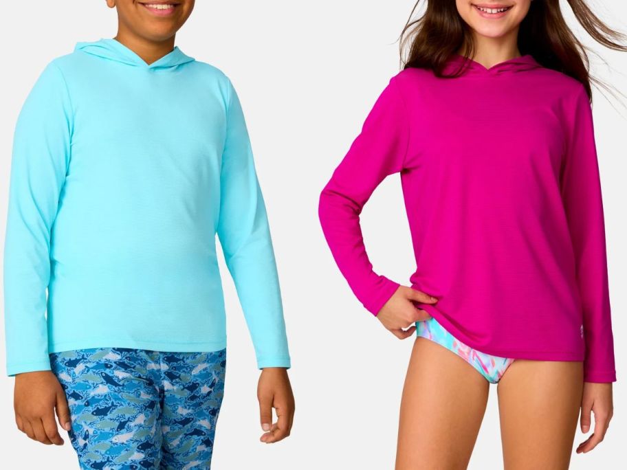 Stock images of two kids wearing Free Country UPF sun shirts