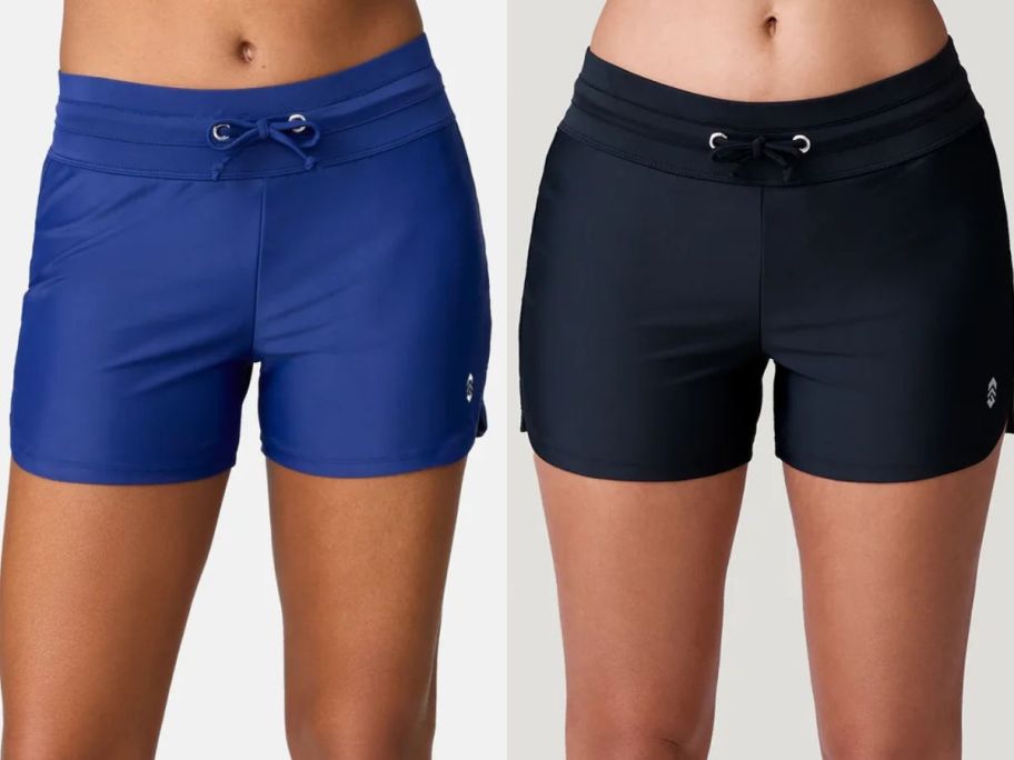 Stock images of two women wearing free country swim shorts