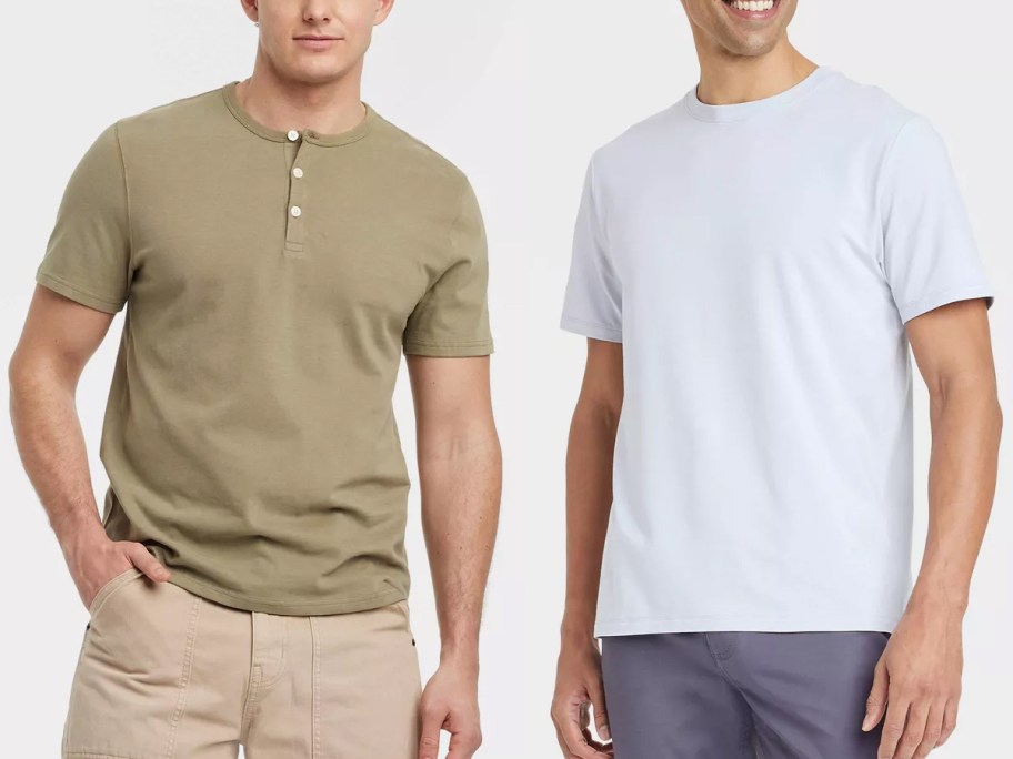 Goodfellow & Co Men's Vintage Short Sleeve Henley Shirt and Comfort Wear T-Shirt