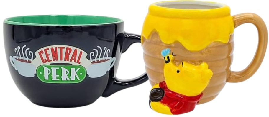 a F.R.I.E.N.D.S. tv show coffee mug and a Winnie the Pooh coffee mug