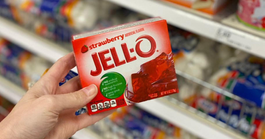 hand holding box of Cherry Kraft Jell-o