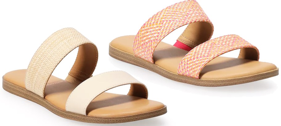 beige and orange double strap sandals
