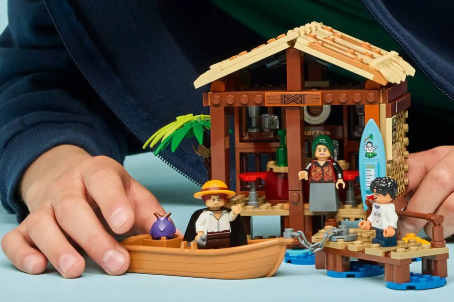 lego village hut with boat out front