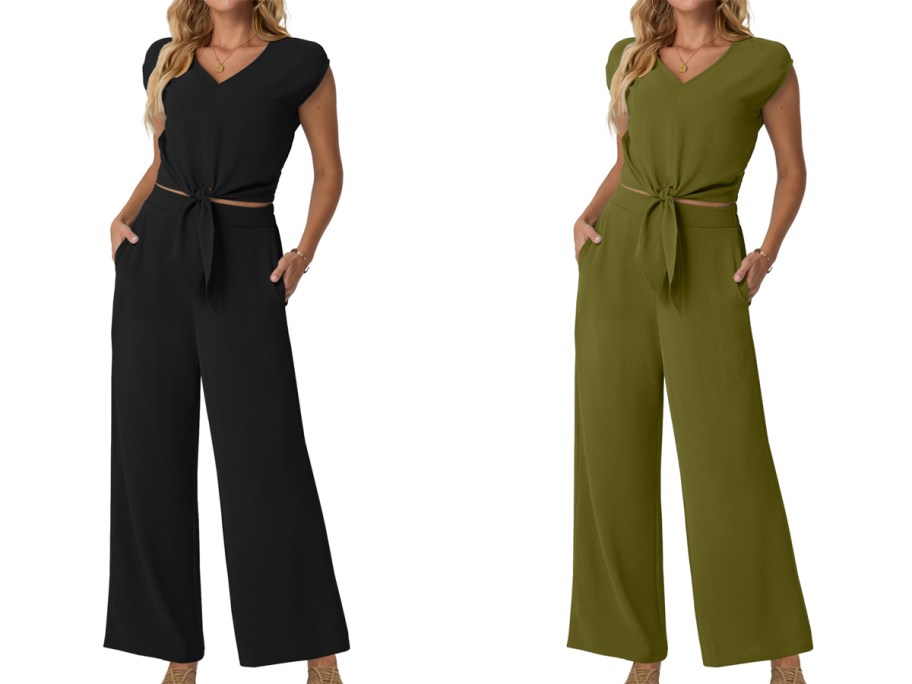 Lepunuo Crop Top and Wide Leg Pants 2-Piece Travel Set