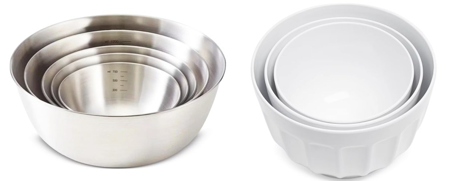 sets of stainless steel and melamine mixing bowls