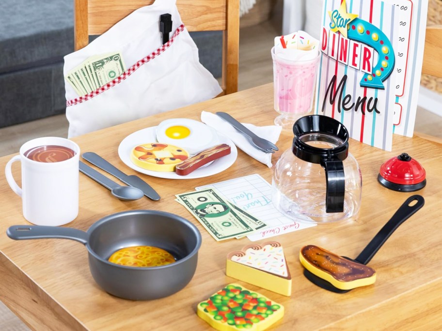 diner playset items on wood table
