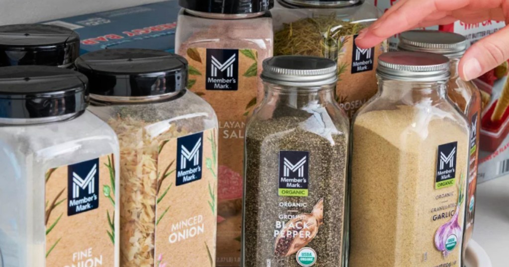 Shelf filled with members Mark spices