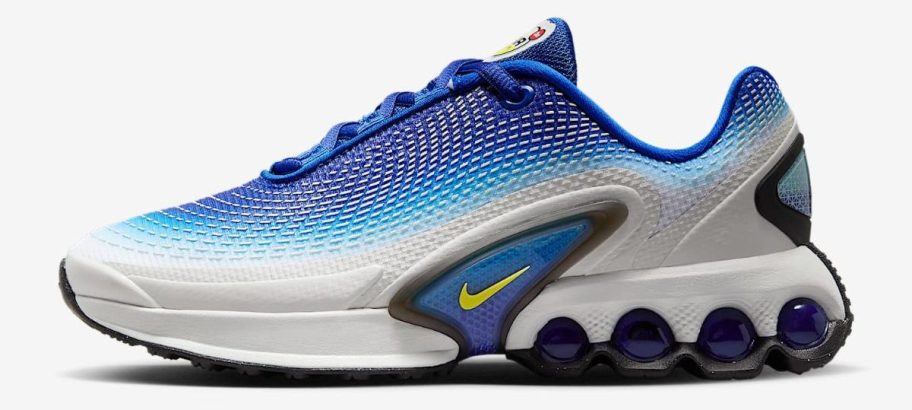 Nike Air Max Dn Big Kids' Shoes in blue white and with a yelllow line
