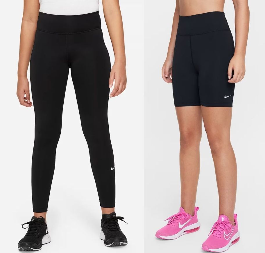 a girl in a pair of leggings and a girl in a pair of bike shorts