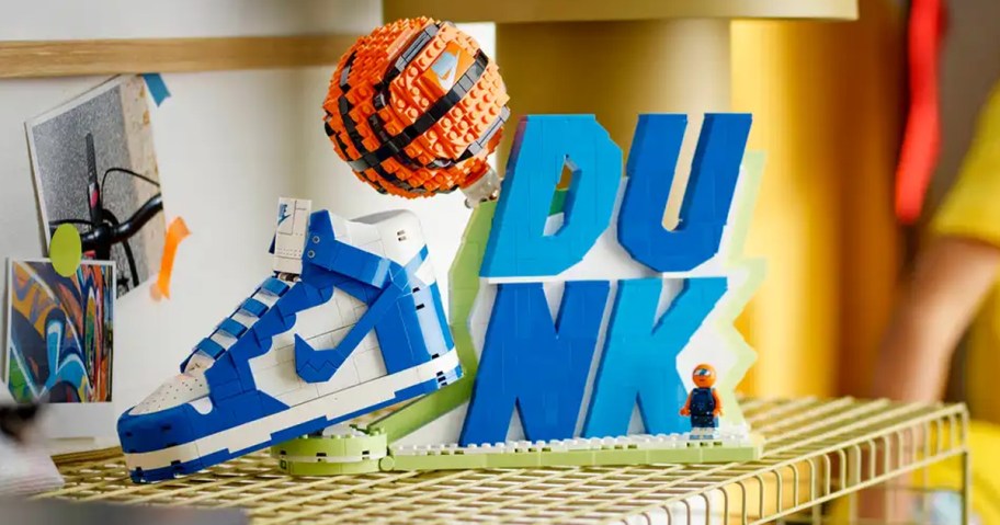 Nike Dunk x LEGO set in a kids room