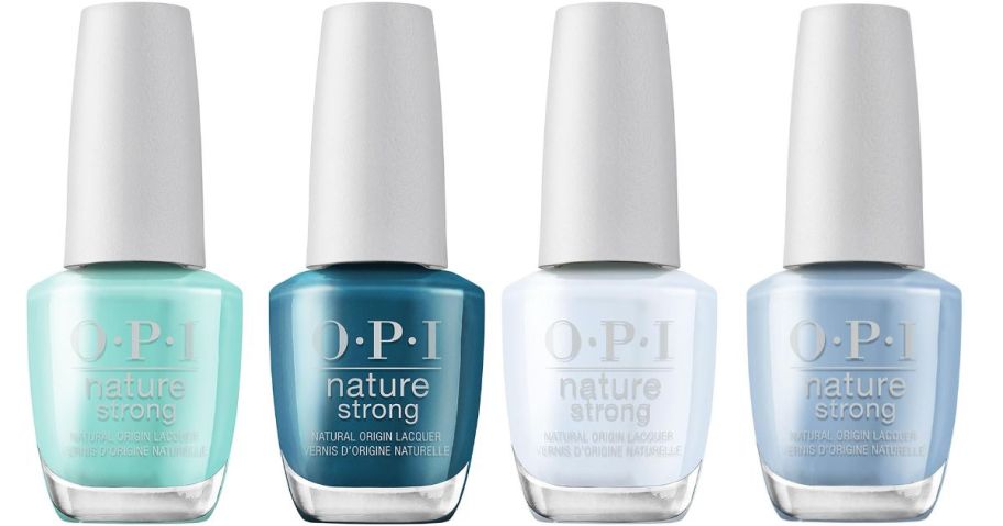 4 OPI nail polish bottles in blues
