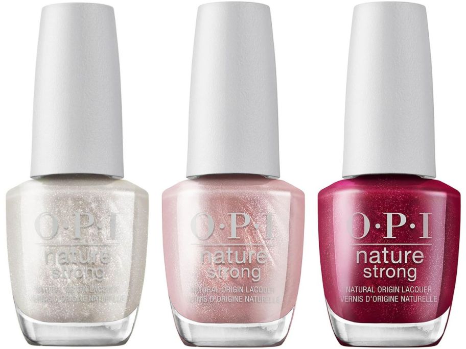 3 OPI nail polish bottles in shimmery shades