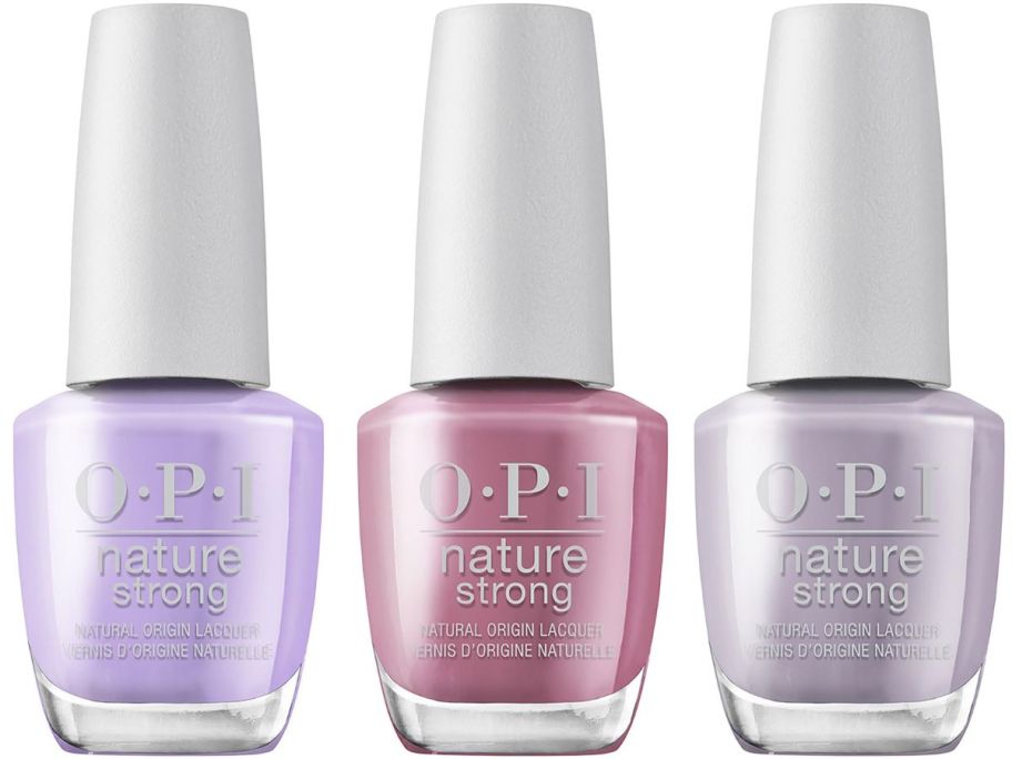 3 OPI nail polish bottles in purple