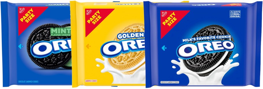 party size packs of mint, golden, and original OREO cookies