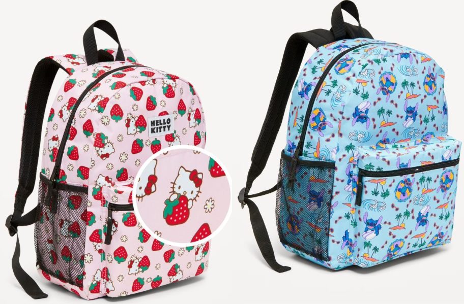 Stock images of old navy Hello Kitty and Stitch backapcks