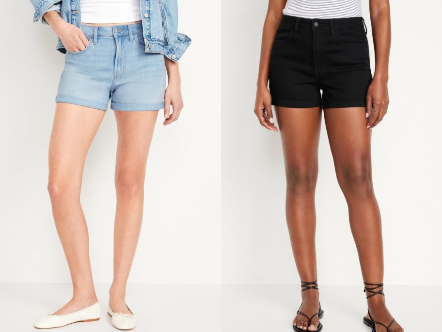 Stock image of two women wearing Old Navy Wow Jean shorts with 3-inch inseams