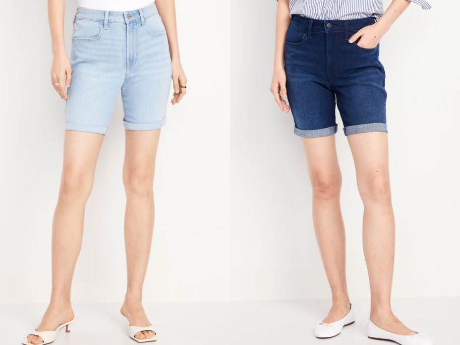 Stock images of two women wearing Old Navy Wow shorts with 7-inch inseams