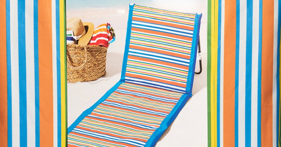 Ozark Trail beach chair with colorful stripes