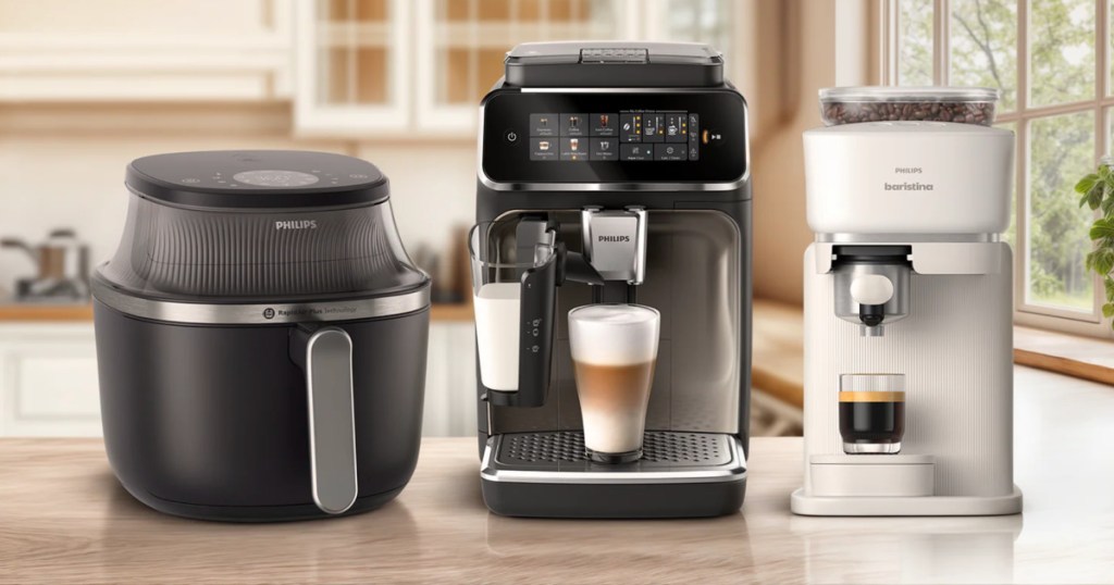 Phillips small kitchen appliances on wooden countertop