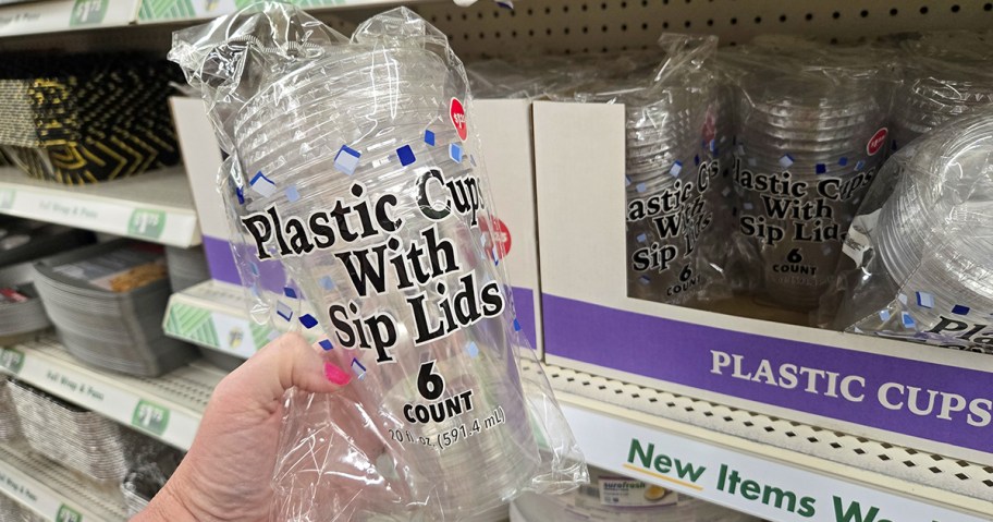 Plastic Cups with Sip Lids at Dollar Tree