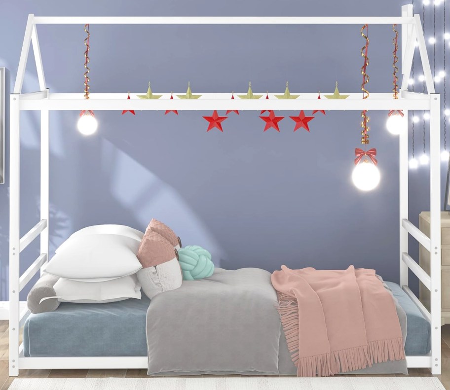 kids house shaped bed with roof