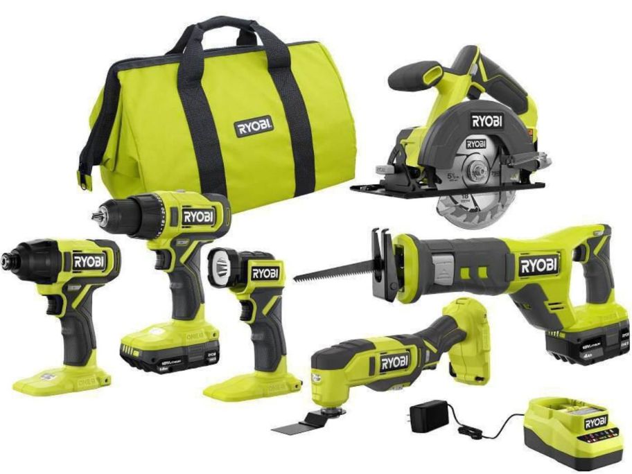 Stock image of a Ryobi 6-Tool Set