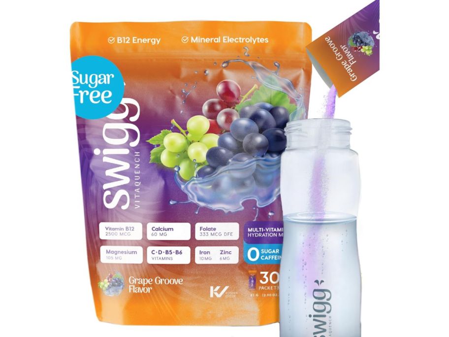 Swigg Electrolytes Grape bag with a bottle 