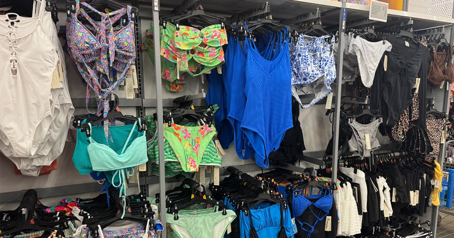 wall of women's Swimwear at Walmart