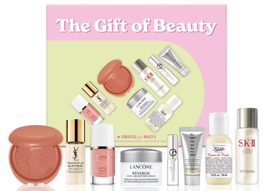 macys gift set with all 8 piece displayed on the outside of the box