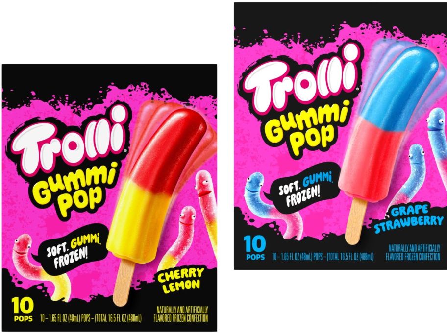 Stock images of two Trolli frozen Gummi Pops
