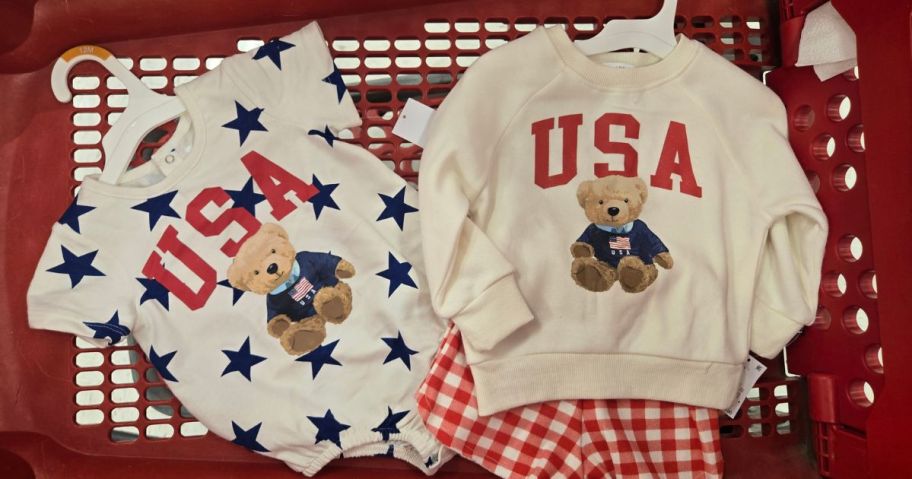USA Bear Romper and USA Bear pullover set