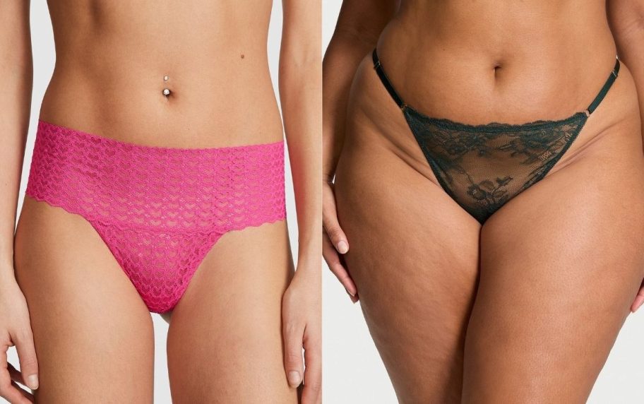 VS pink underwear and green thong on models