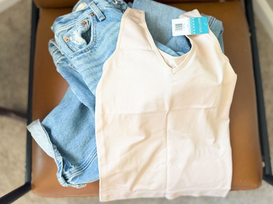 A Vanity Fair cami and jeans