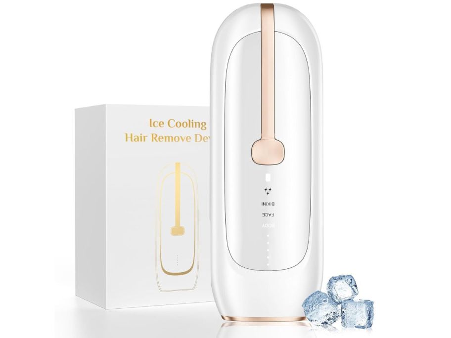 A hair removal device in white and rose gold