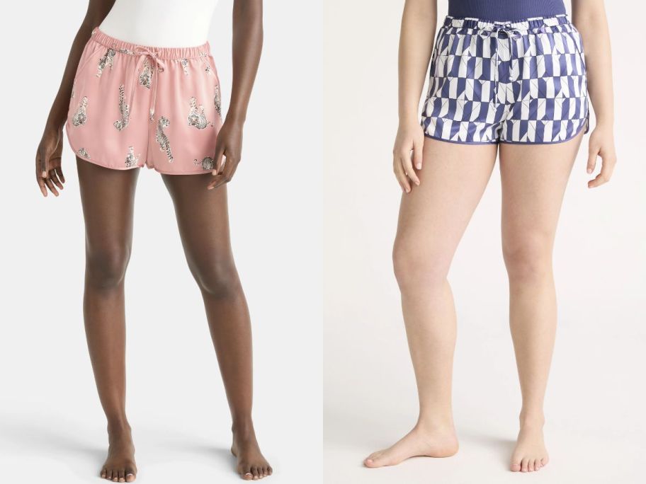 Stock images of two women wearing Joyspun satin shorts
