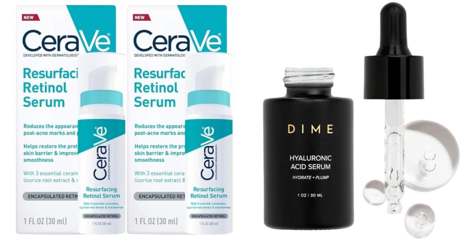Cerave and Dime skincare products