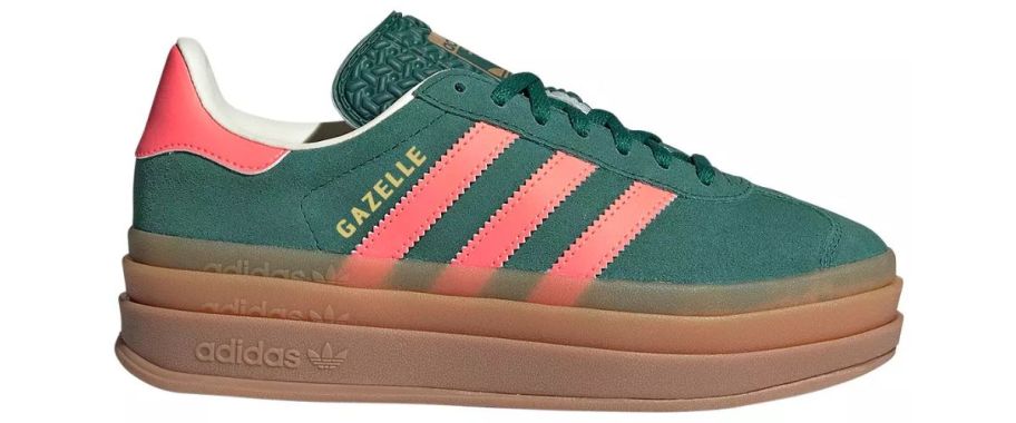 A green and pink adidas shoe 