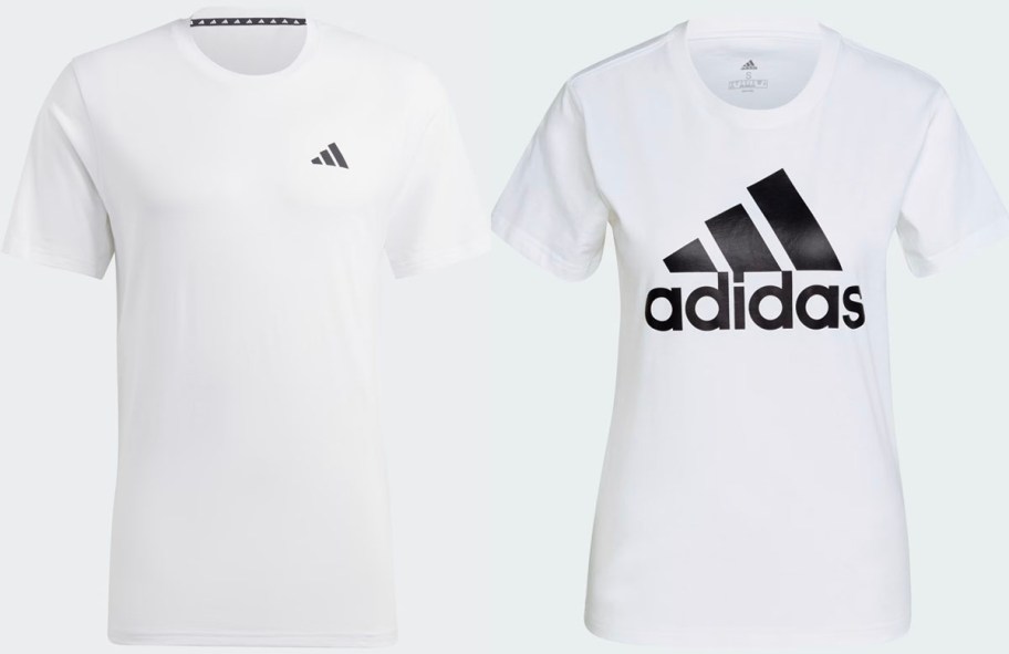two white adidas tees 