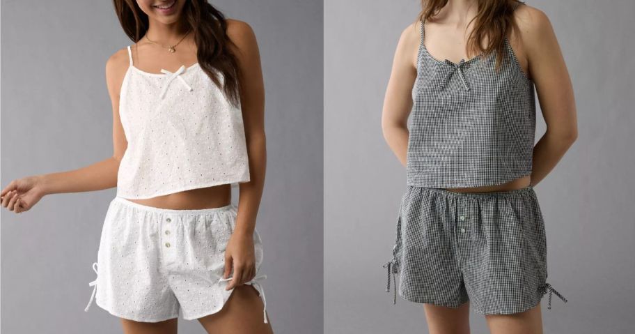 woman wearing white lounge set and woman wearing black lounge set