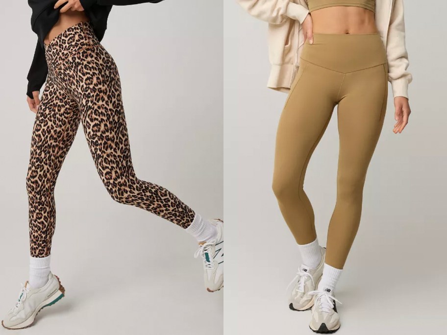 two women wearing cheetah print and tan leggings 