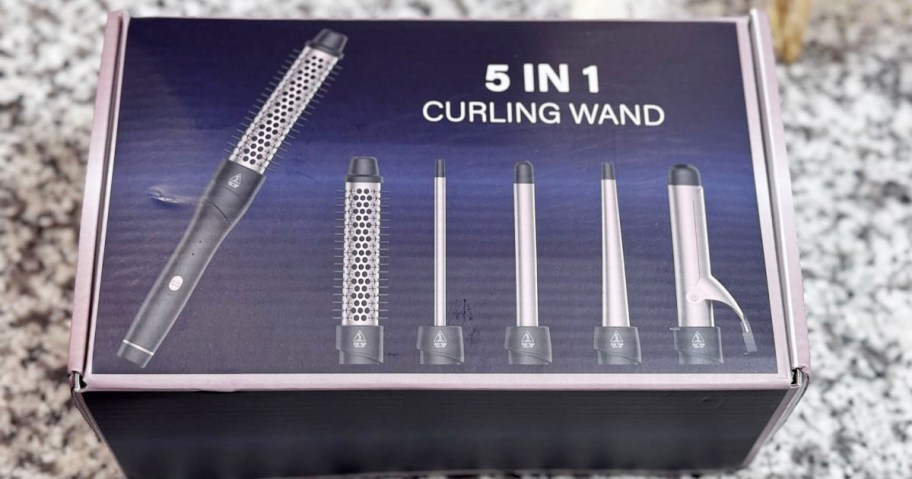 5 in 1 curling iron set box on table