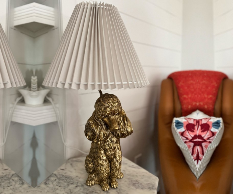 poodle lamp near chair