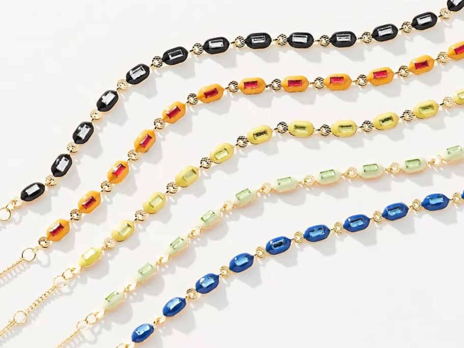 five Linked Crystal Bracelet strands