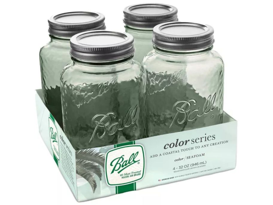 Ball 32oz Glass Regular Mouth Seafoam Green Mason Jar 4-Pack