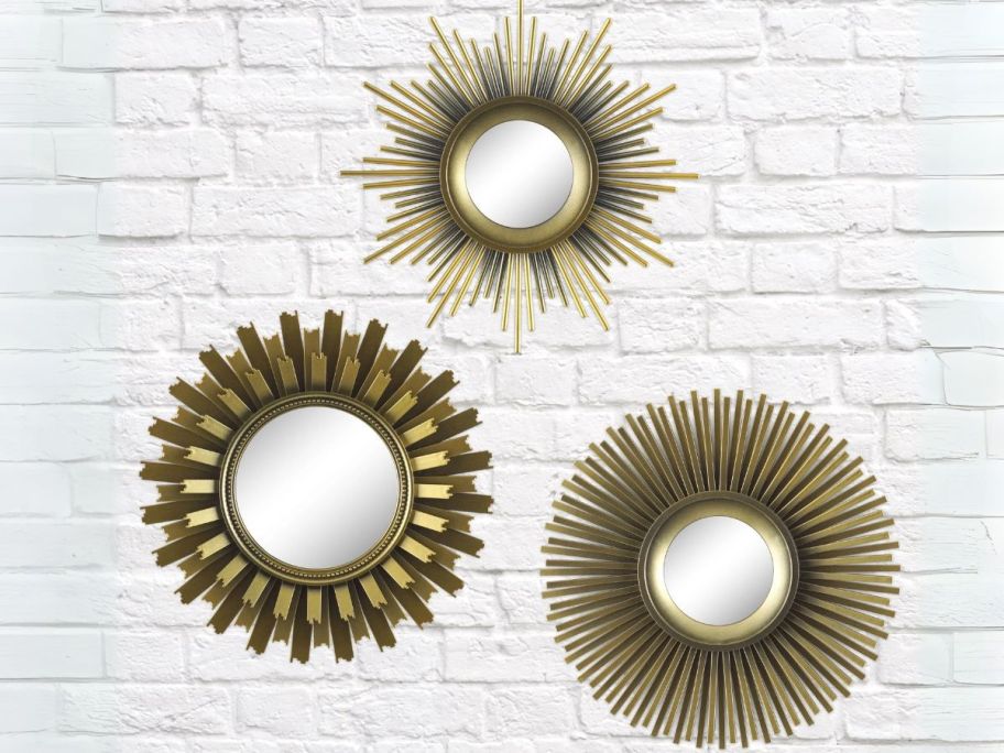 Better Homes & Gardens Round Sunburst Mirror 3-Pack on wall