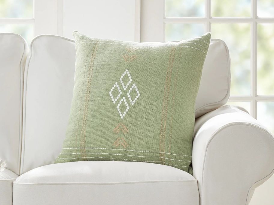 green Dave & Jenny Marrs for Better Homes & Gardens Green Cactus Pillow on couch