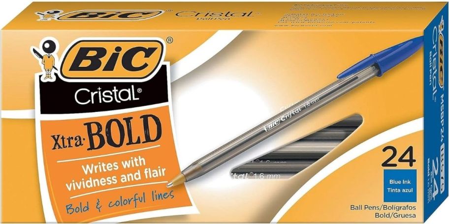 a 24 pack of bic xtra bold ink pens in blue